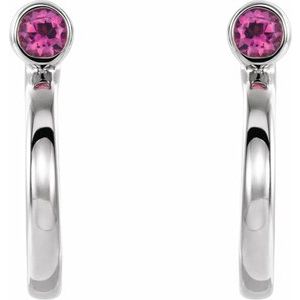 Sterling Silver 2.5 mm Round Pink Tourmaline Bezel-Set Hoop Earrings