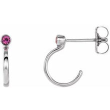 Load image into Gallery viewer, Sterling Silver 2 mm Round Pink Tourmaline Bezel-Set Hoop Earrings
