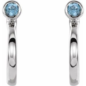 Sterling Silver 3 mm Round Blue Zircon Bezel-Set Hoop Earrings