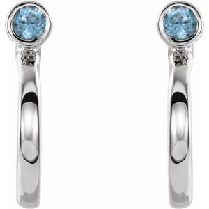 Sterling Silver 2.5 mm Round Blue Zircon Bezel-Set Hoop Earrings