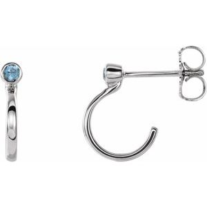 Sterling Silver 2.5 mm Round Blue Zircon Bezel-Set Hoop Earrings