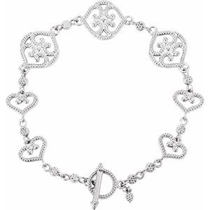 14K White Granulated Heart Design 7.5