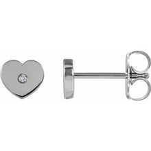 Load image into Gallery viewer, Sterling Silver .01 CTW Diamond Solitaire Heart Youth Earrings

