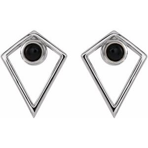 Sterling Silver Onyx Cabochon Pyramid Earrings