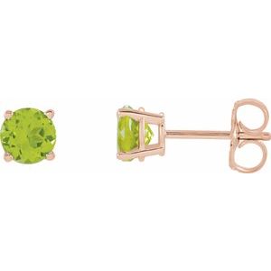14K Rose 5 mm Round Peridot Earrings