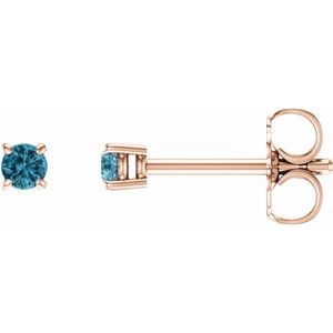 14K Rose 2.5 mm Round Blue Zircon Earrings