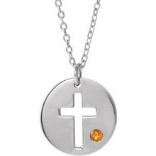 Load image into Gallery viewer, Sterling Silver Imitation Citrine Pierced Cross Disc 16-18&quot; Necklace
