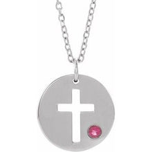 Load image into Gallery viewer, Sterling Silver Imitation Tourmaline Pierced Cross Disc 16-18&quot; Necklace

