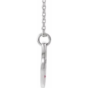 Sterling Silver Imitation Ruby Pierced Cross Disc 16-18" Necklace
