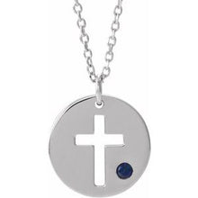 Load image into Gallery viewer, Sterling Silver Imitation Sapphire Pierced Cross Disc 16-18&quot; Necklace
