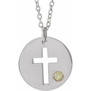 Sterling Silver Imitation Peridot Pierced Cross Disc 16-18