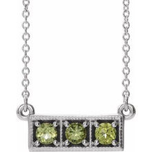 Load image into Gallery viewer, Sterling Silver Peridot Three-Stone Granulated Bar 16-18&quot; Necklace
