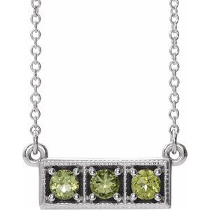 Sterling Silver Peridot Three-Stone Granulated Bar 16-18" Necklace