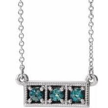 Load image into Gallery viewer, Platinum Alexandrite Three-Stone Granulated Bar 16-18&quot; Necklace
