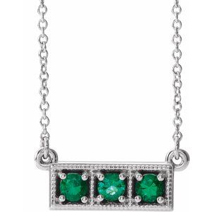 Sterling Silver Chatham¬Æ Created Emerald Three-Stone Granulated Bar 16-18" Necklace
