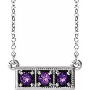Sterling Silver Amethyst Three-Stone Granulated Bar 16-18