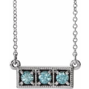 Sterling Silver Blue Zircon Three-Stone Granulated Bar 16-18" Necklace