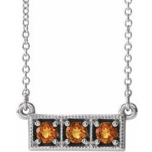 Load image into Gallery viewer, Sterling Silver Citrine Three-Stone Granulated Bar 16-18&quot; Necklace
