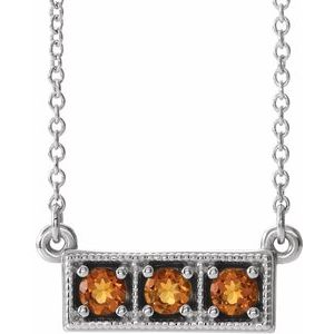 Sterling Silver Citrine Three-Stone Granulated Bar 16-18