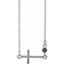 Charger l&#39;image dans la galerie, Sterling Silver Amethyst Sideways Accented Cross 16-18&quot; Necklace
