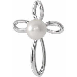 Sterling Silver Freshwater Cultured Pearl Cross Pendant