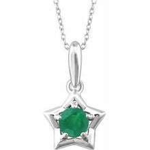 Load image into Gallery viewer, Sterling Silver 3 mm Round May Youth Star Birthstone 15&quot; Necklace
