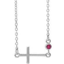 Charger l&#39;image dans la galerie, Sterling Silver Ruby Sideways Accented Cross 16-18&quot; Necklace
