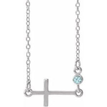 Load image into Gallery viewer, Sterling Silver Blue Zircon Sideways Accented Cross 16-18&quot; Necklace
