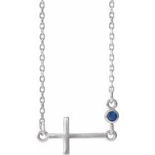 Charger l&#39;image dans la galerie, Sterling Silver Blue Sapphire Sideways Accented Cross 16-18&quot; Necklace
