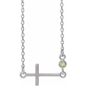 Sterling Silver Peridot Sideways Accented Cross 16-18" Necklace