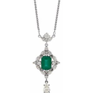 Sterling Silver Emerald & 1 1/4 CTW Diamond 16" Necklace