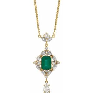 14K Yellow Emerald & 1 1/4 CTW Diamond 18" Necklace