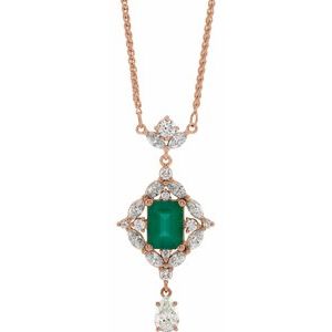 Collier émeraude rose 14K et diamant 1 1/4 CTW 16 