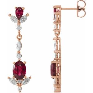 14K Rose Ruby & 3/4 CTW Diamond Dangle Earrings