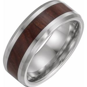 Cobalt 8 mm Beveled-Edge Band with Wood Inlay Size 9.5