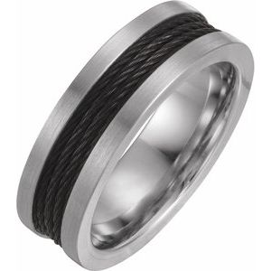 Cobalt 7 mm Flat Band with Cable Inlay Size 6