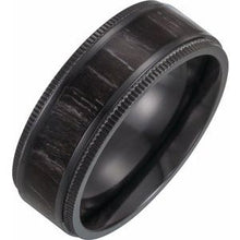Charger l&#39;image dans la galerie, Black Titanium 8 mm Coin-Edge Band with Wood Inlay Size 7
