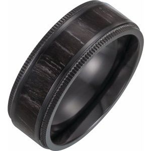 Black Titanium 8 mm Coin-Edge Band with Wood Inlay Size 7
