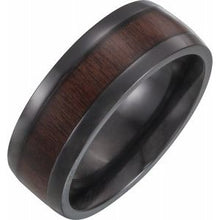 Charger l&#39;image dans la galerie, Black Titanium 8 mm Beveled-Edge Band with Wood Inlay Size 7
