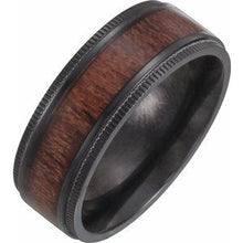 Charger l&#39;image dans la galerie, Black Titanium 8 mm Beveled-Edge Band with Wood Inlay Size 9.5
