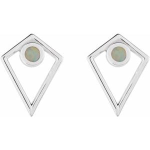Sterling Silver Opal Cabochon Pyramid Earrings