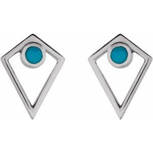 Sterling Silver Turquoise Cabochon Pyramid Earrings