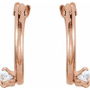 14K Rose 2.5 mm Round Cubic Zirconia Youth Hinged Hoop Earrings