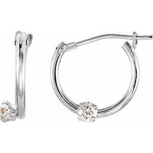 14K White 2.5 mm Round Cubic Zirconia Youth Hinged Hoop Earrings