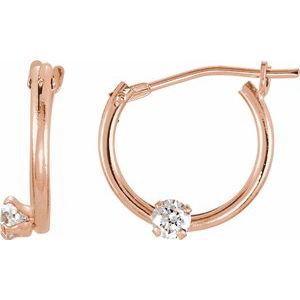 14K Rose 2.5 mm Round Cubic Zirconia Youth Hinged Hoop Earrings