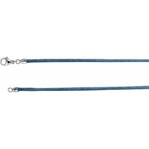 Light Blue 2.25 mm Silk 16" Cord with Sterling Silver Lobster Clasp