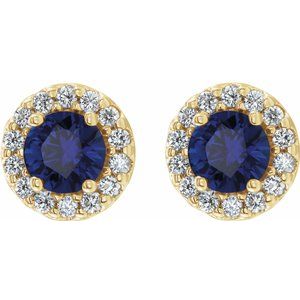 14K Yellow Blue Sapphire & 1/4 CTW Diamond Earrings