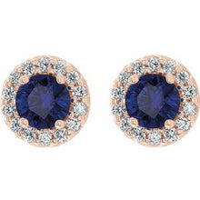 Load image into Gallery viewer, 14K Rose Blue Sapphire &amp; 1/4 CTW Diamond Earrings
