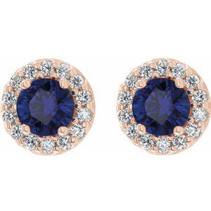 14K Rose Blue Sapphire & 1/6 CTW Diamond Earrings