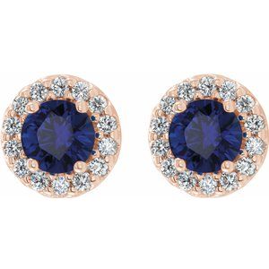 14K Rose Blue Sapphire & 1/4 CTW Diamond Earrings